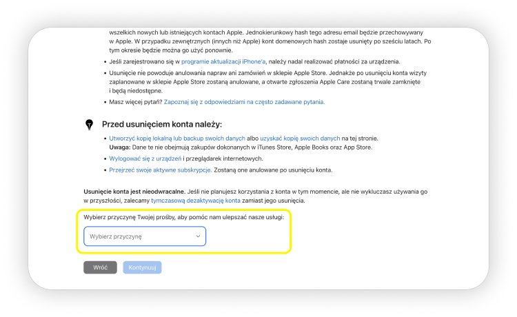 Krok 3: Jak trwale usunąć konto Apple ID