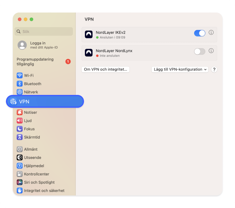 Klicka på VPN.