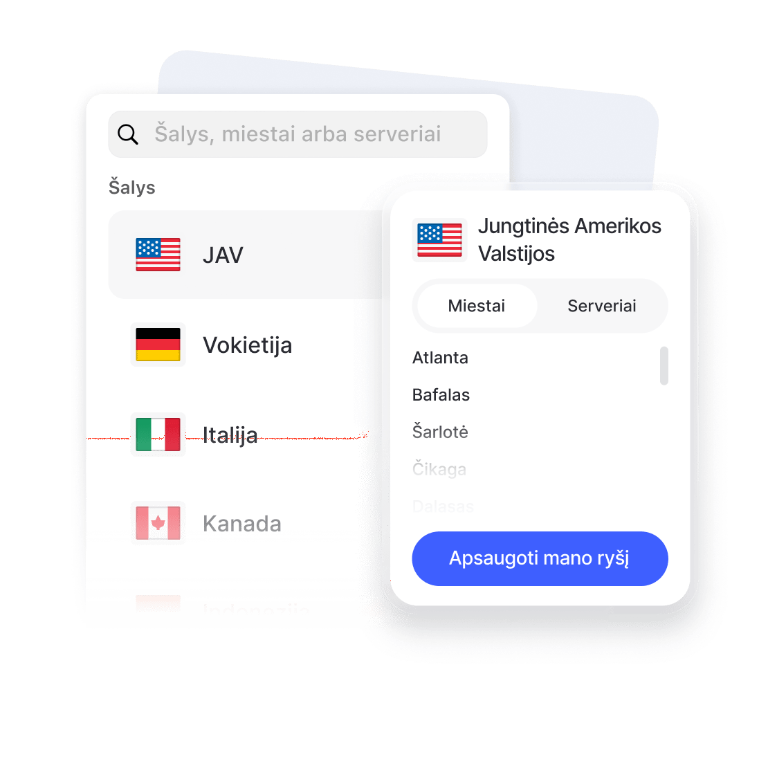 „Windows“ VPN programinės įrangos sąsaja asmeniniams ir nešiojamiesiems kompiuteriams.