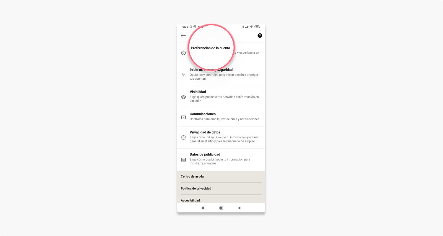 eliminar cuenta linkedin en un smartphone: paso 2