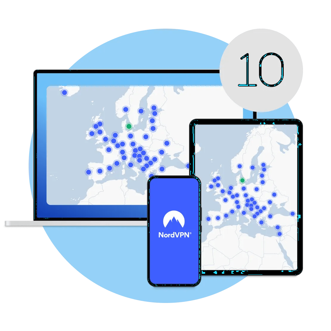 En NordVPN-konto understøtter op til 10 samtidige forbindelser, herunder din VPN-browserudvidelse