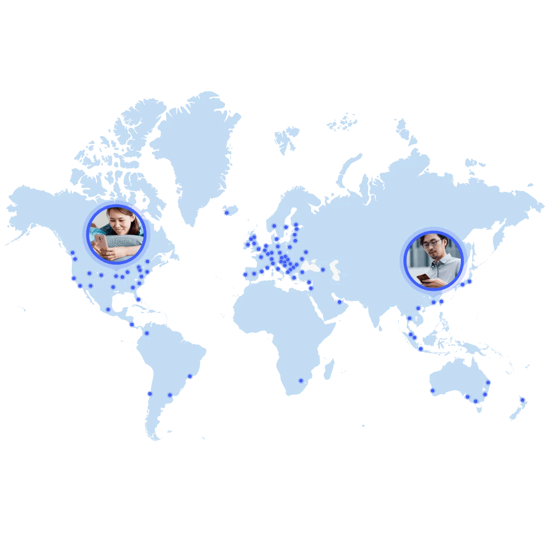 一张蓝点代表 NordVPN 服务器的地图。