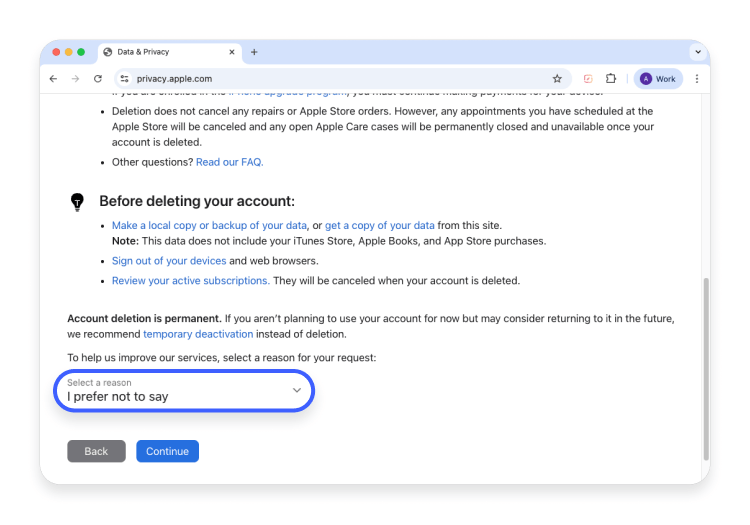 How to permanently delete an Apple ID account: Step 3