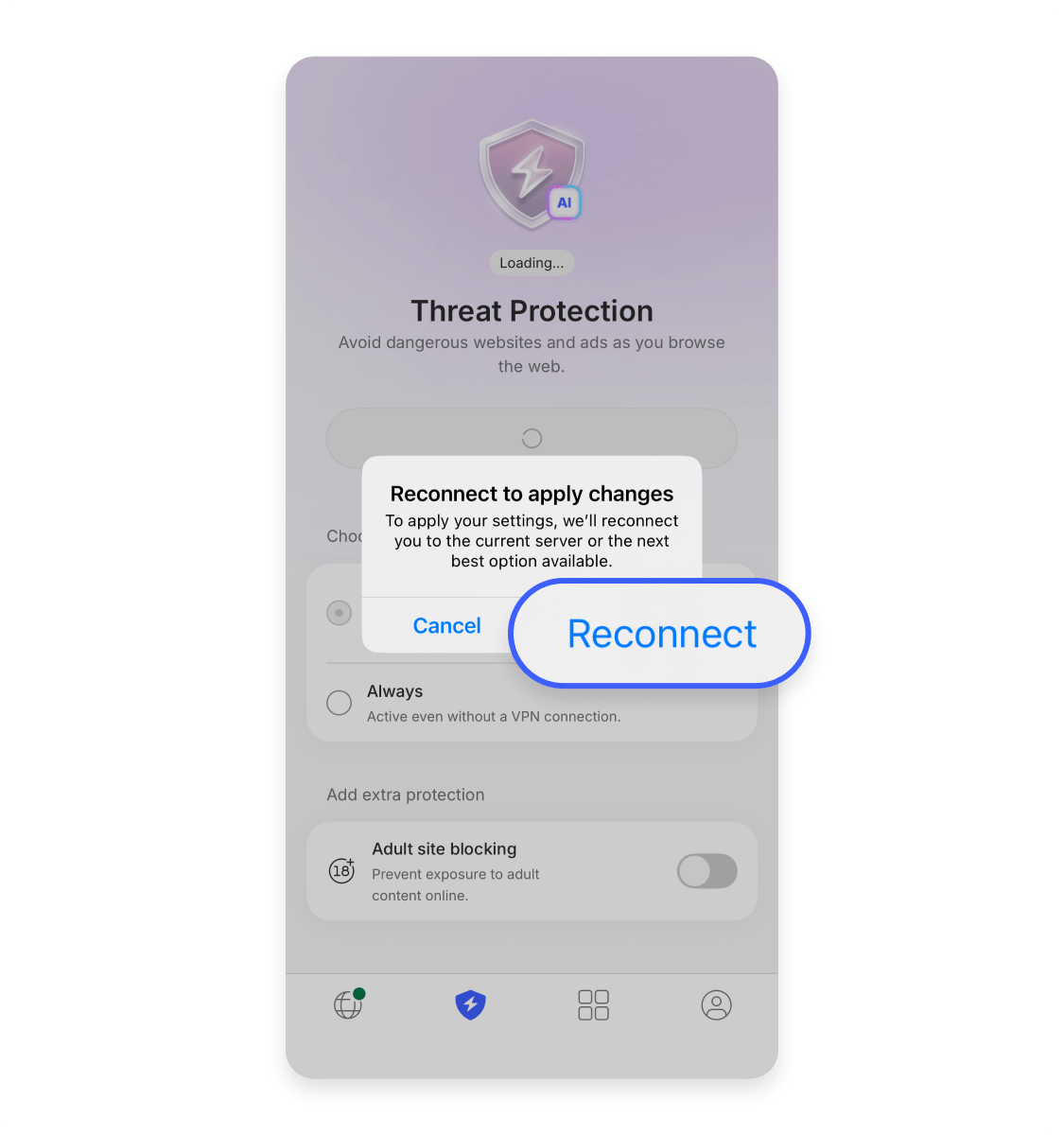 How to turn on NordVPN’s Threat Protection on an iPhone: Step 3.