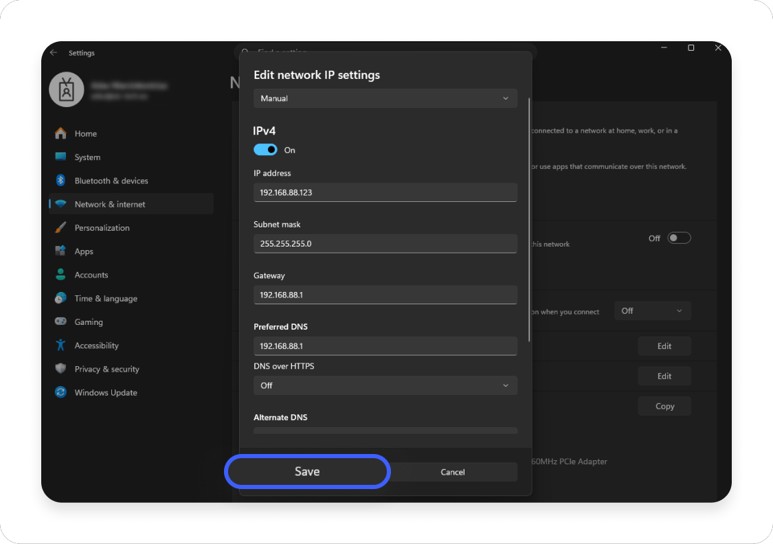 How to set a static IP on Windows: Step 6
