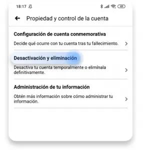 cómo eliminar la cuenta de Facebook desde móvil: paso 4