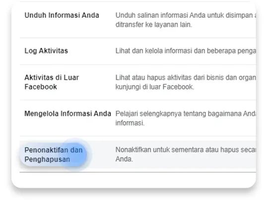 cara menonaktifkan akun facebook: langkah 4