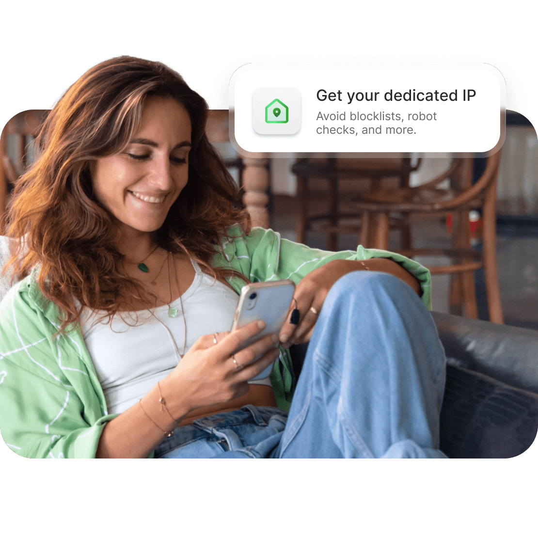 A person using a dedicated IP on their smartphone to avoid blocklists.