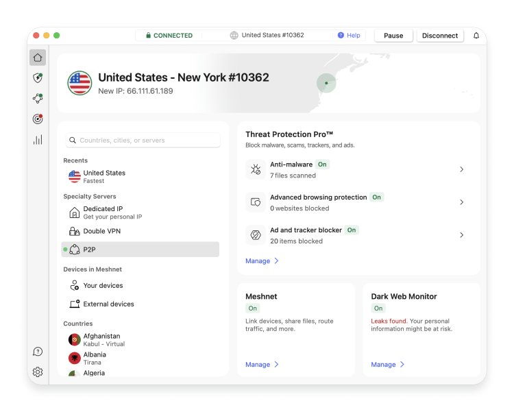 A centralized NordVPN app dashboard for macOS