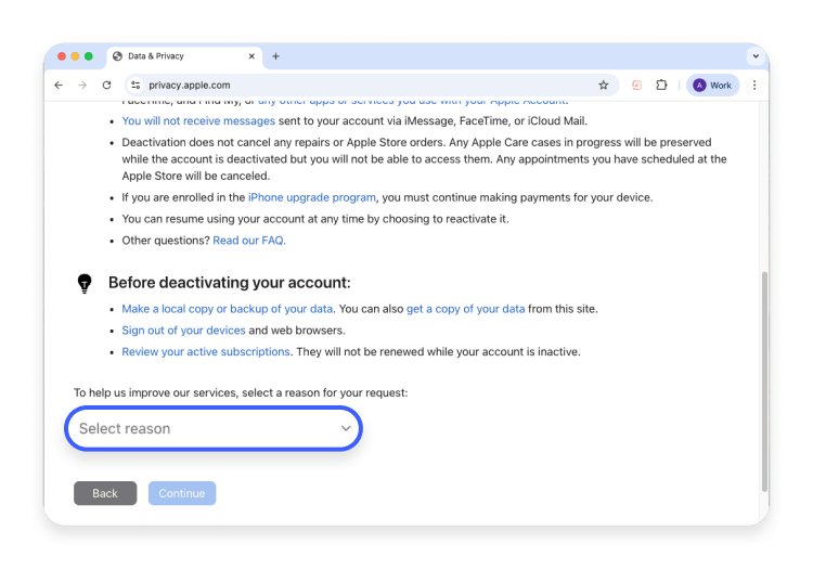 How to deactivate an Apple ID: Step 3