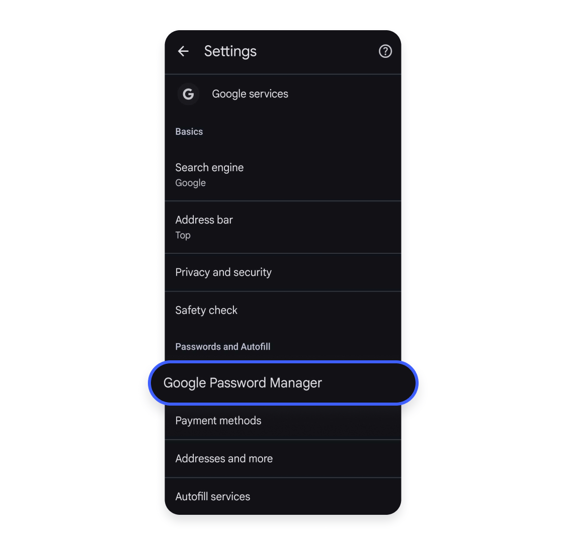 Find passwords via Google Chrome on Android: Step 3