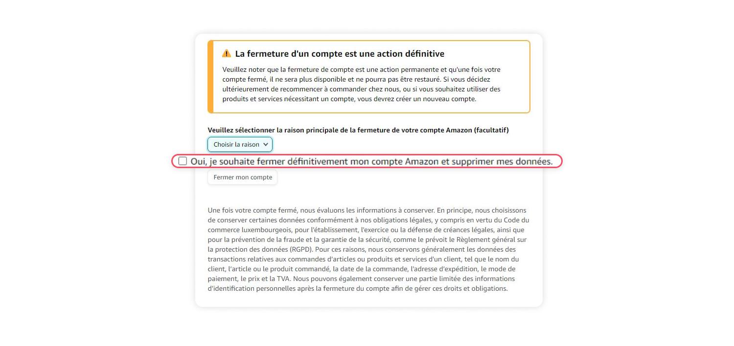 Fermeture d&#39;un compte Amazon