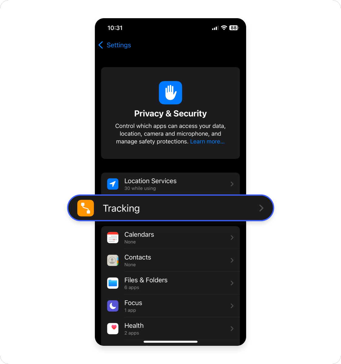 How to manage App Tracking Transparency settings on an iPhone: Step 3