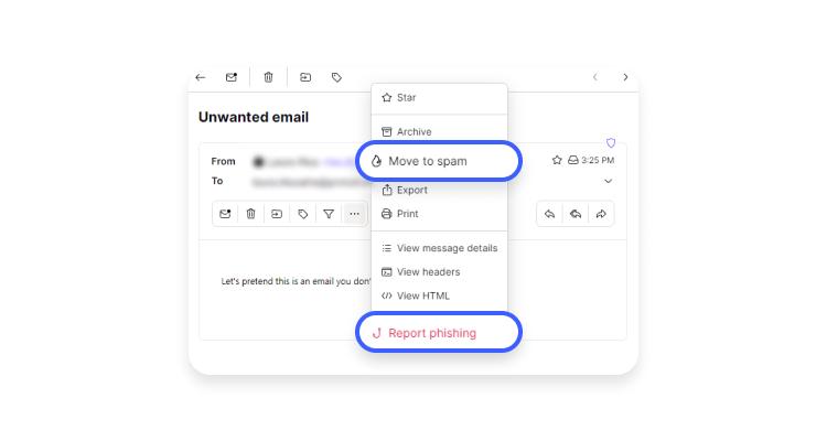 block emails in protonmail - step 3: mark email as spam or phishing