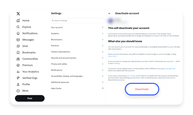 How to delete Twitter on desktop: step 4