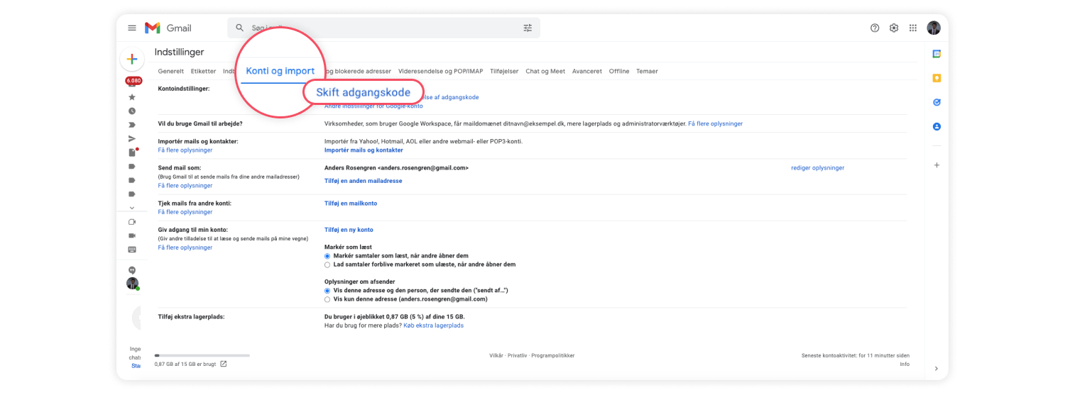how to change gmail password