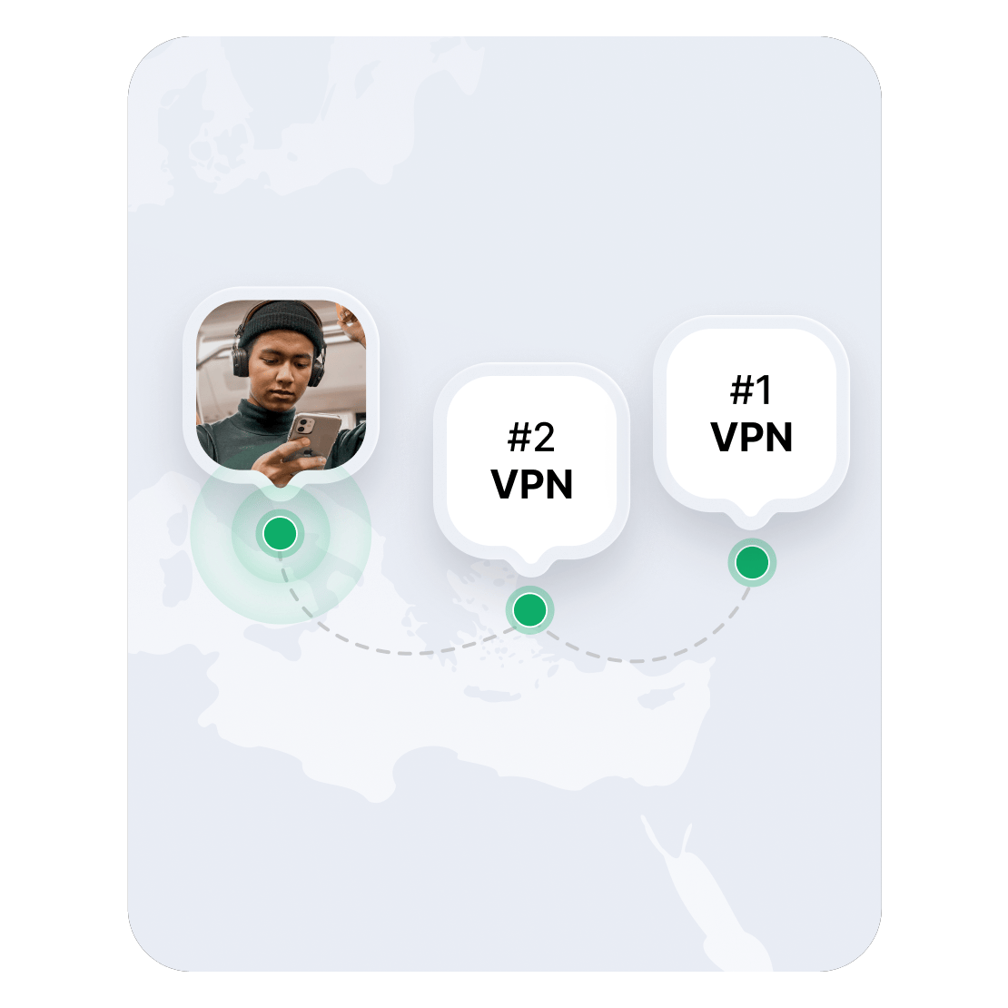 İki VPN sunucu konumunu gösteren bir Avrupa haritası.