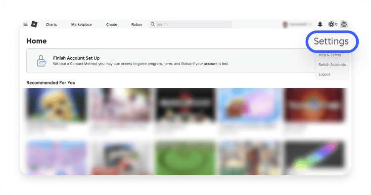A screenshot of step 1 with the Roblox page opened on a browser