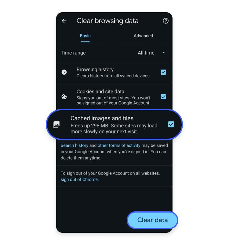 Clear browser cache on Android