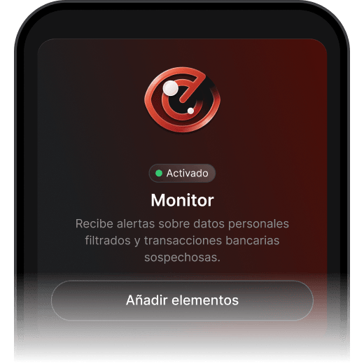 Una pantalla de un dispositivo que muestra que la función de supervisión de NordVPN está activa y configurada para enviar alertas.
