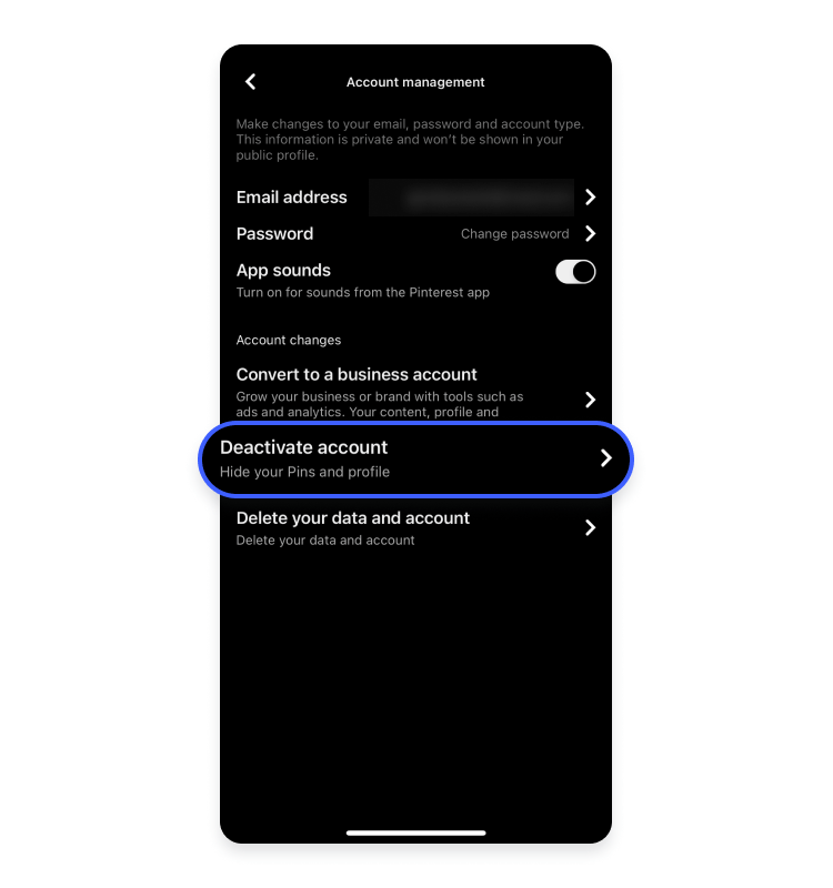 deactivate pinterest account iphone