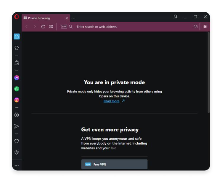 go incognito in opera: step 3 - start browsing