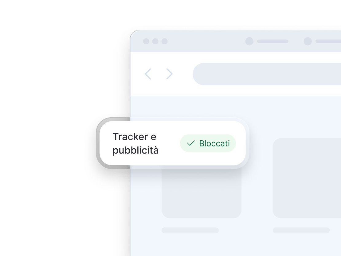 Una schermata del browser che mostra l&#39;antivirus di nuova generazione bloccare tracker e pubblicità.