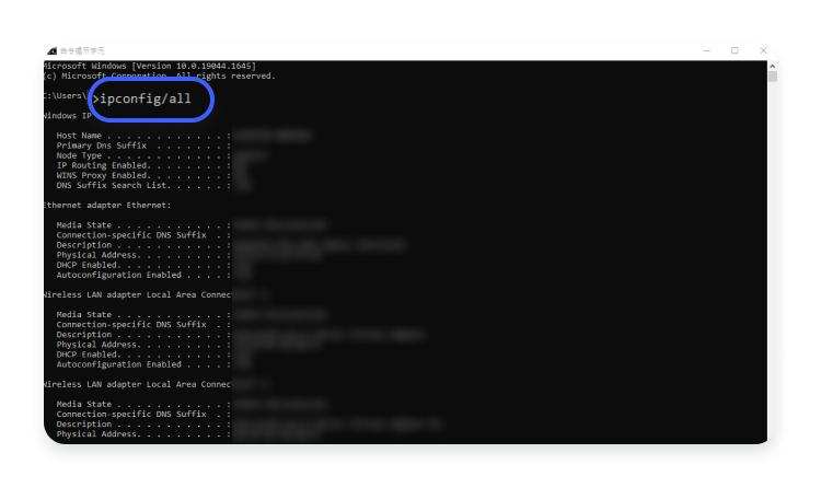 Windows 上的 MAC 位址：步驟 2