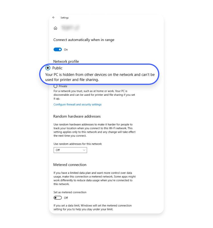 Win10 public network profile