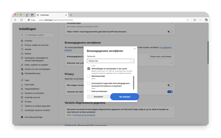 clear all time cached cached data on Edge