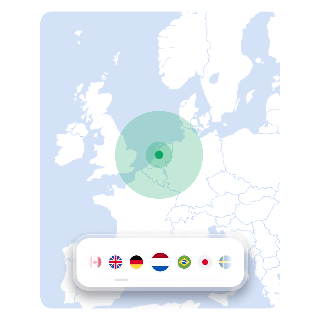 NordVPN-kaart met serverlocaties om je virtuele locatie te wijzigen.