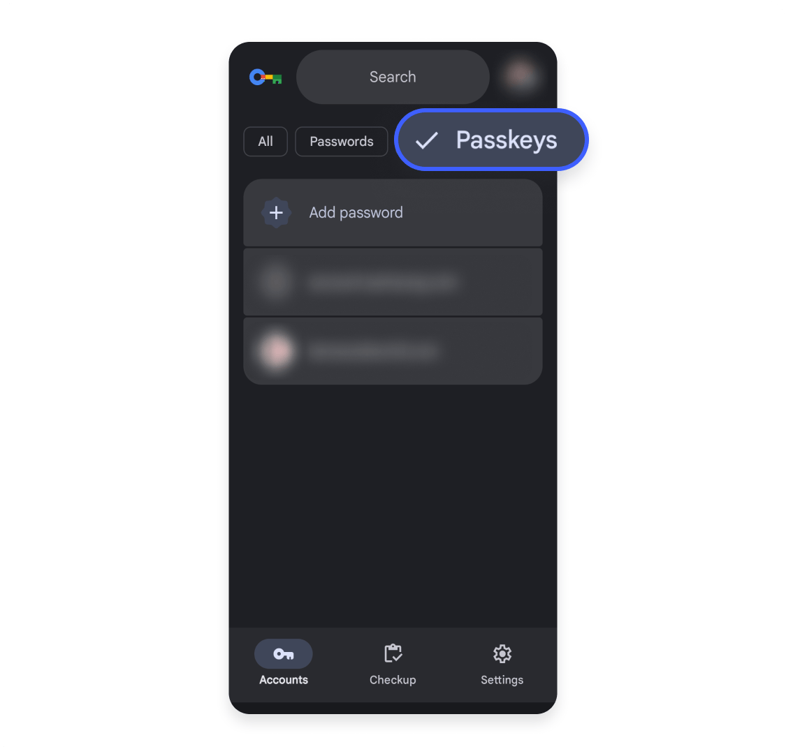 Managing passkeys on Android