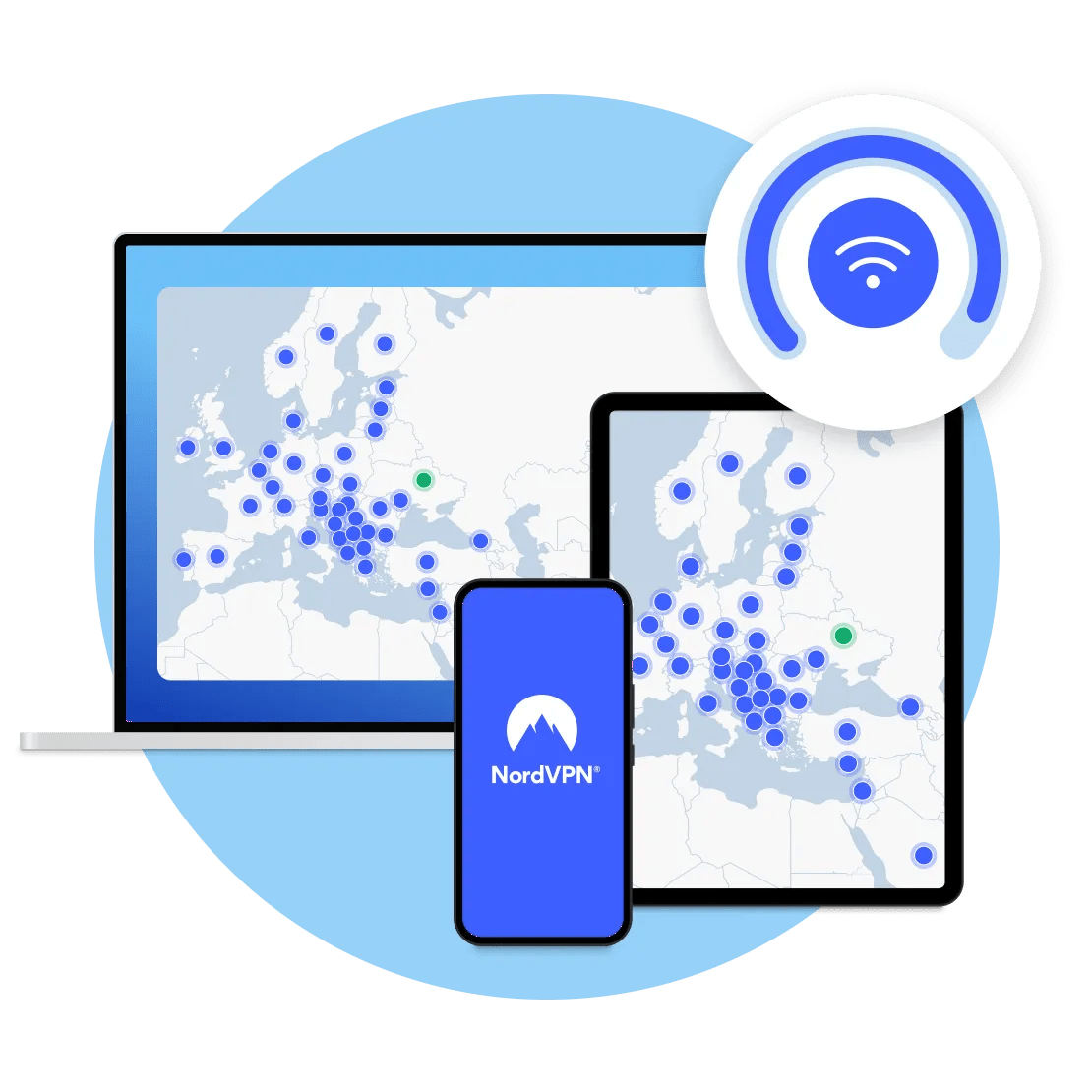 Програма NordVPN, що показує VPN-з’єднання на різних пристроях.