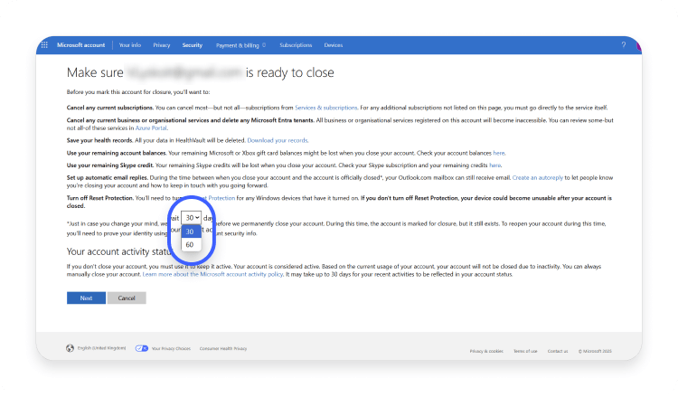 How to delete your Skype account step 2