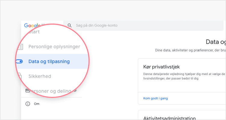 slet gmail konto: trin 1