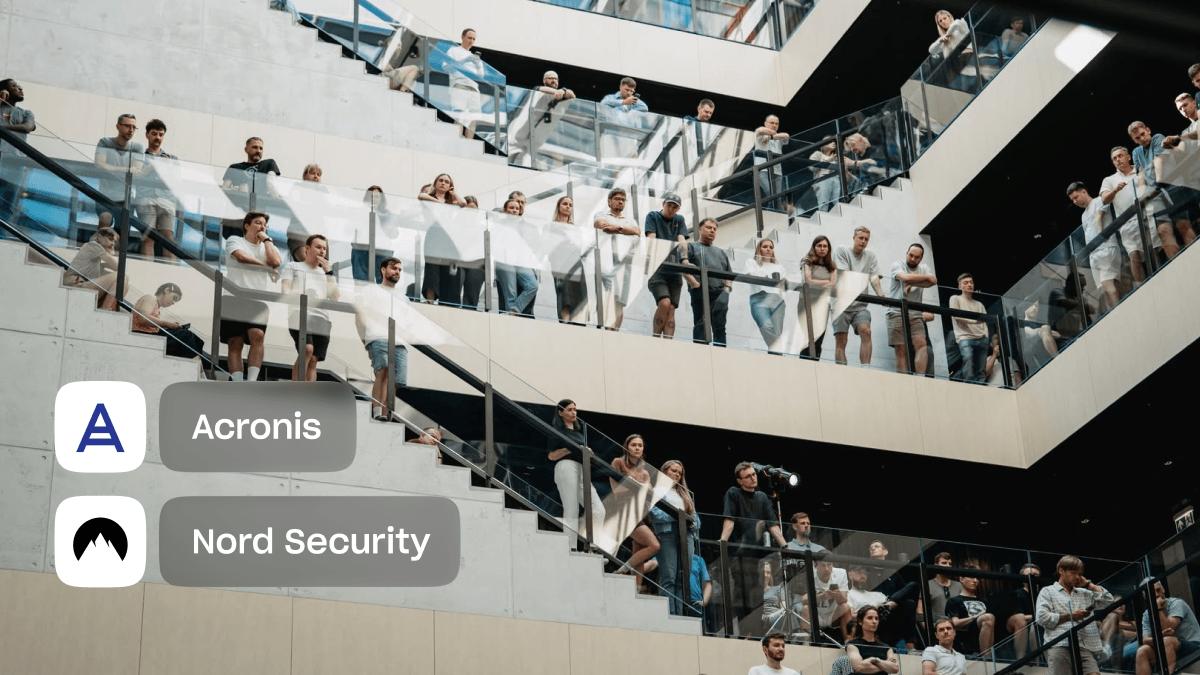 Nord Security Business Suite and Acronis logos side by side, marking their partnership.