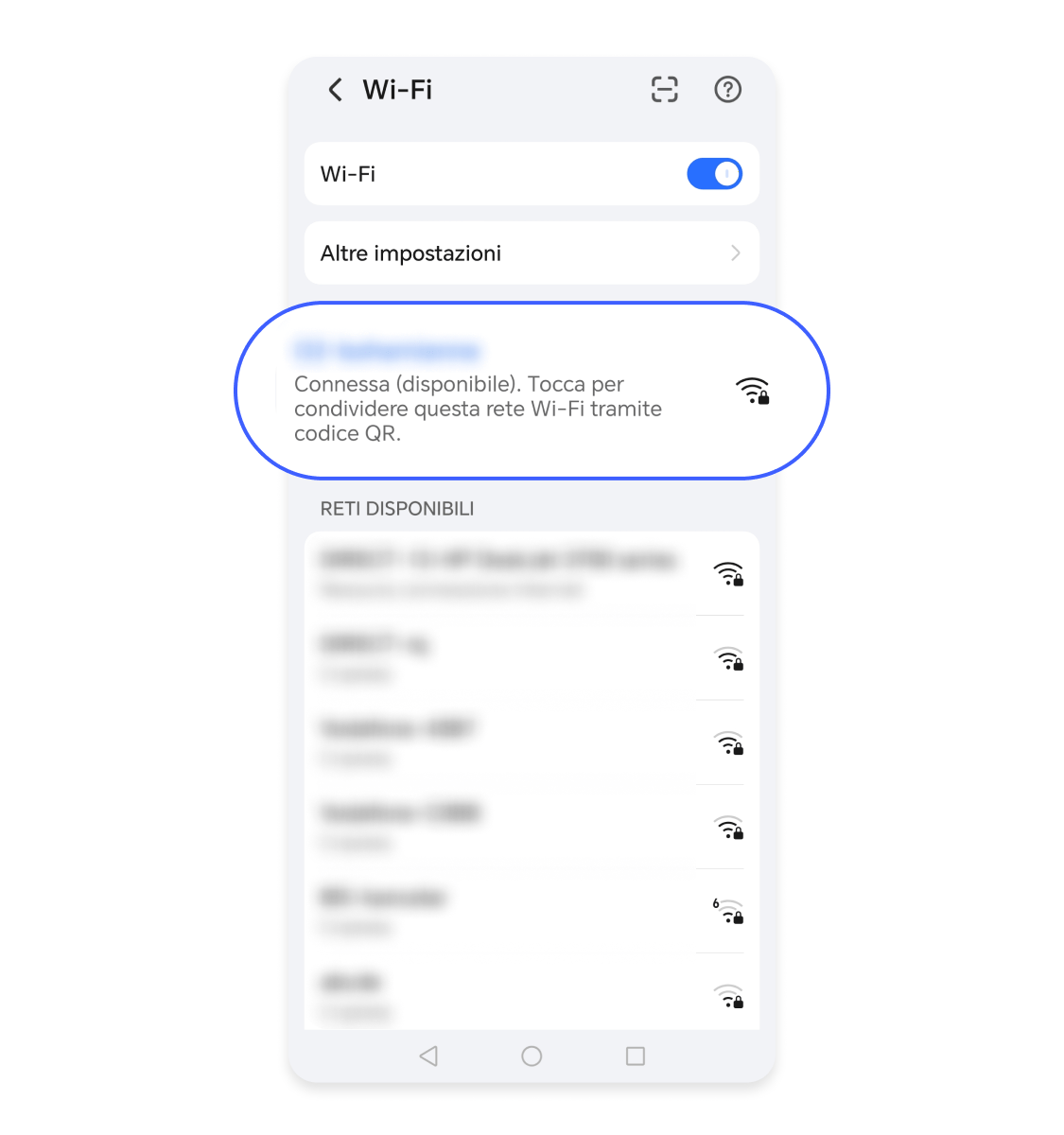 Tocca l&#39;icona dell&#39;ingranaggio accanto alla tua rete o tieni premuto a lungo sulla connessione.