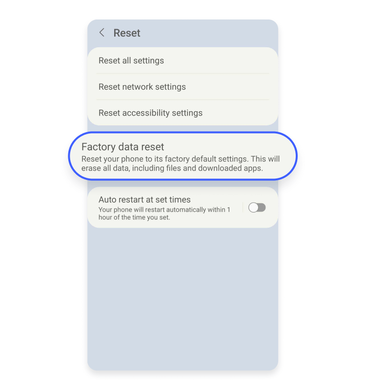 tap factory data reset