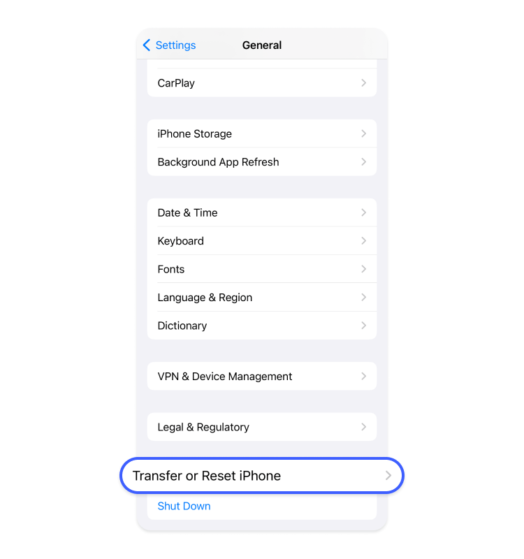 Tap transfer of reset