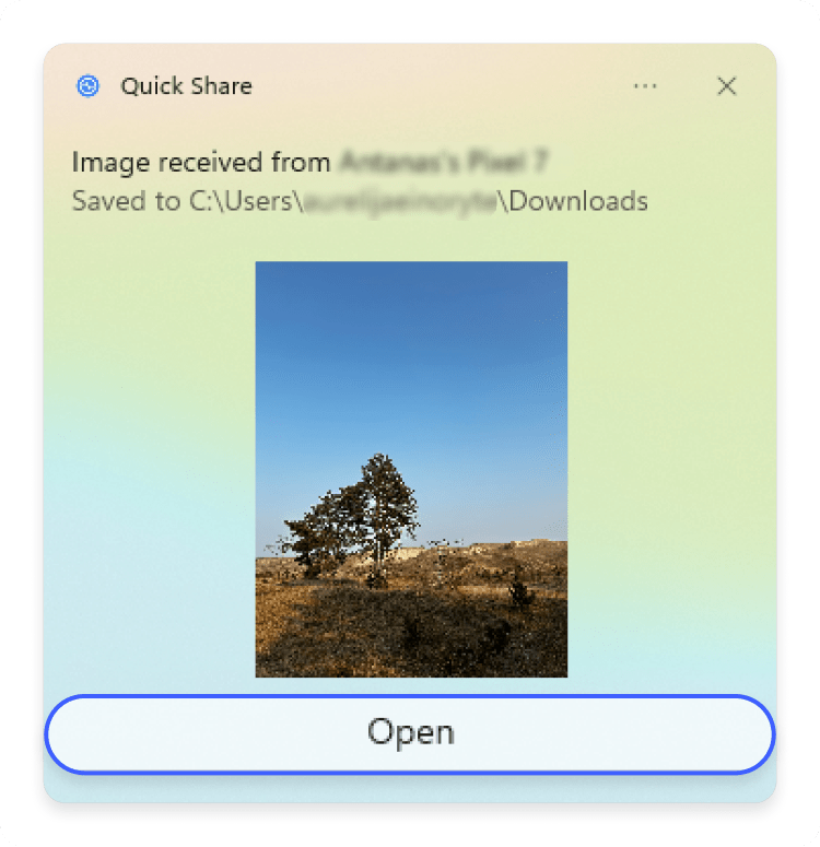 Android phone to a Windows computer using Quick Share: step 6