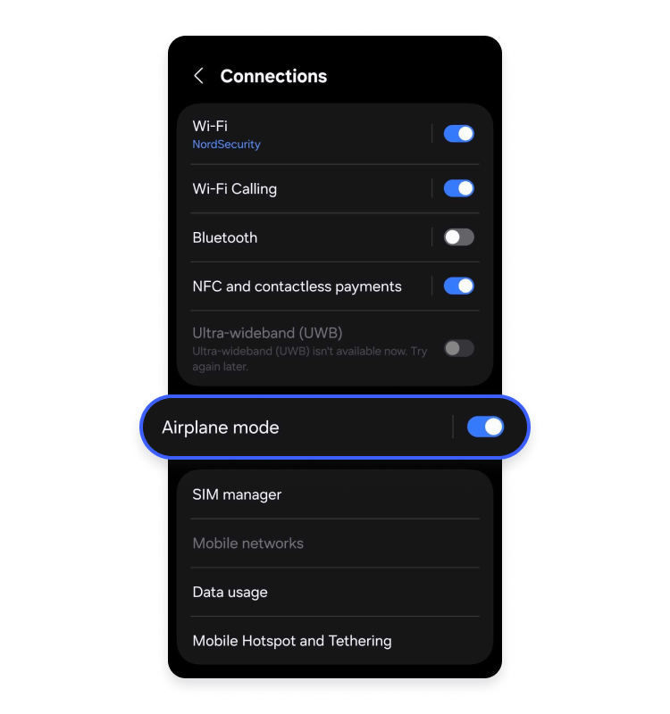 Turn on airplane mode on Android: Method 1