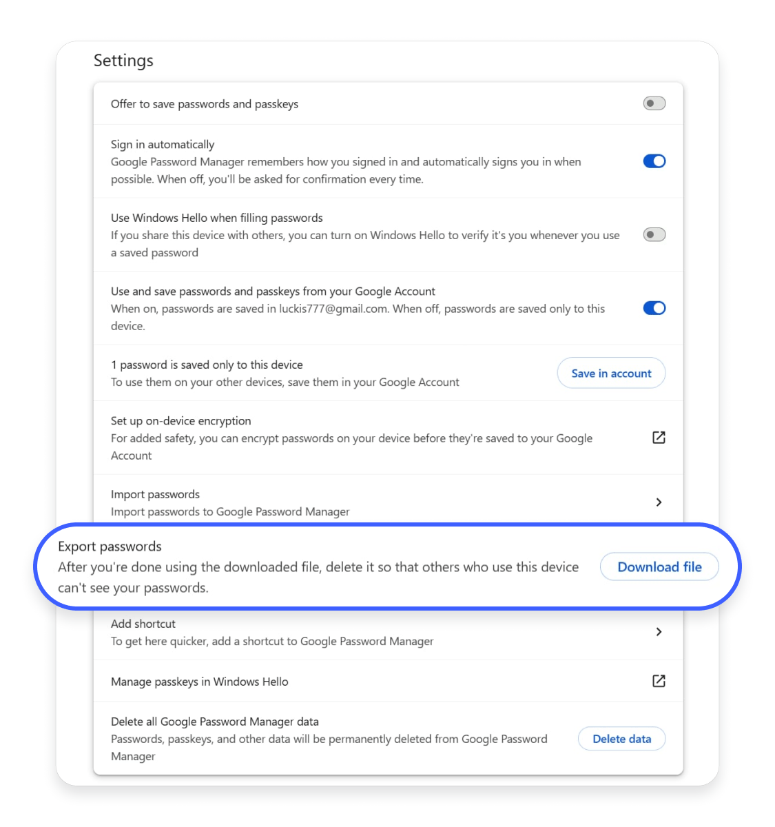 How to export passwords from Chrome: Step 3