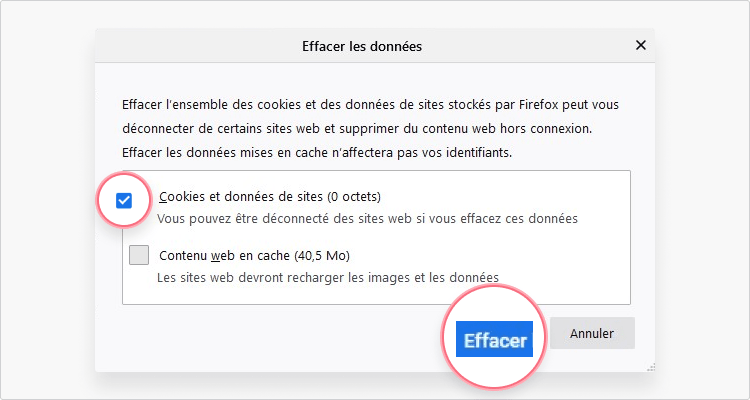 Supprimer les cookies depuis Firefox étape 3