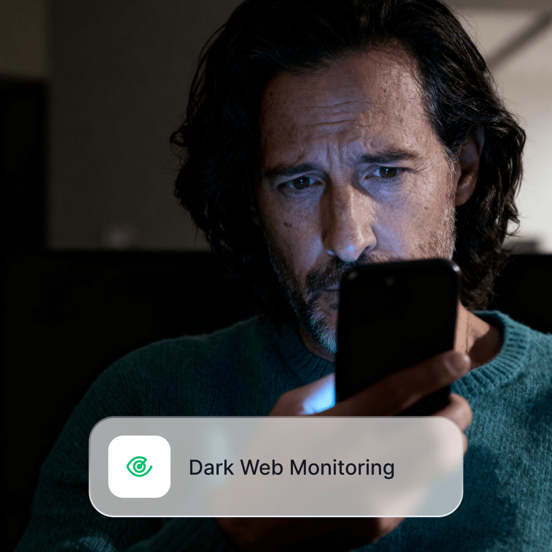 A person using Coveron’s Dark Web Monitoring on their phone to check for any data leaks.