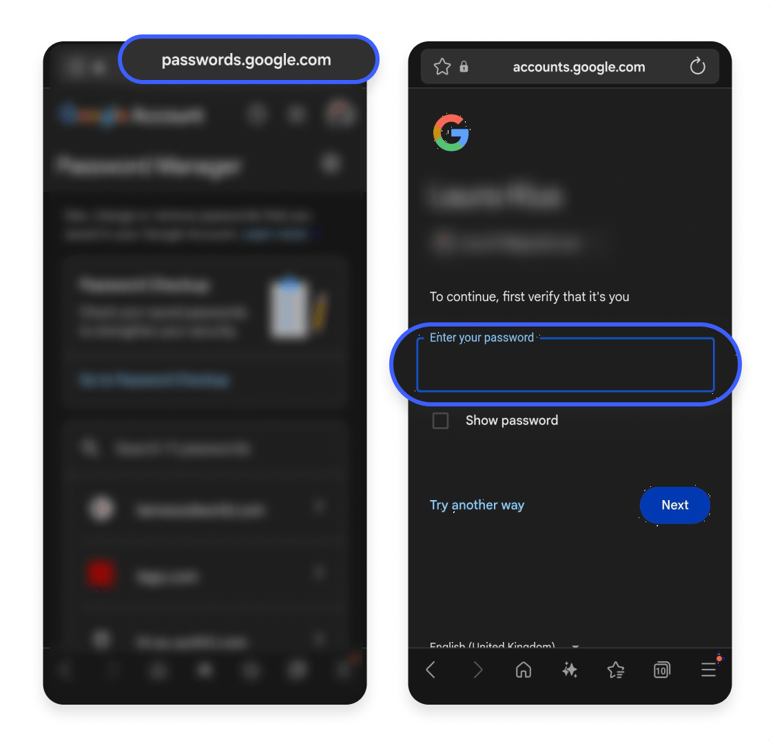 Find passwords via Google Password Manager on Android: Step 2