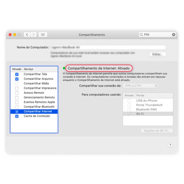 compartilhar conexão VPN no macOS: passo nº12