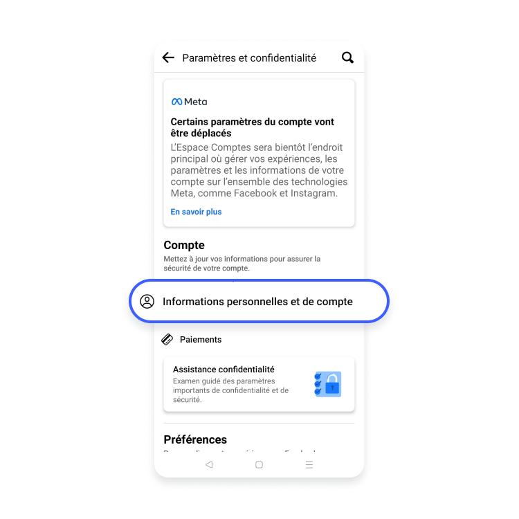 Rendez-vous sur Informations personnelles et de compte