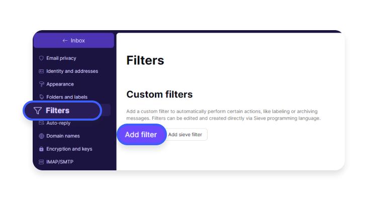 block emails in protonmail - step 5: click add filter