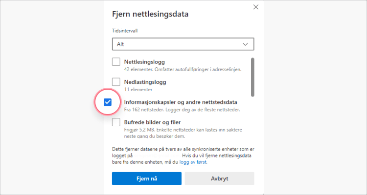 fjerne informasjonskapsler Microsoft Edge: trinn 4