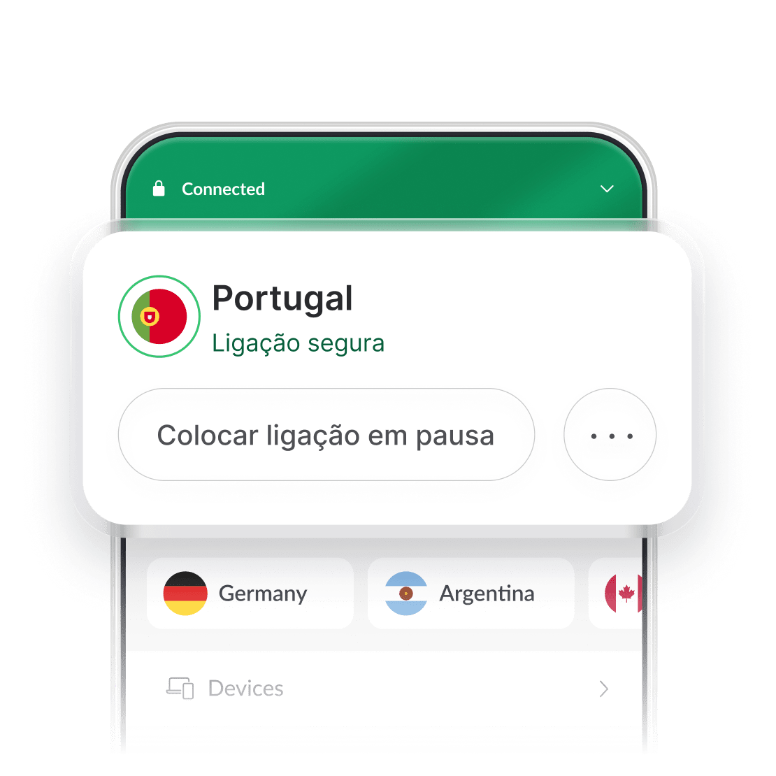 Captura de ecrã da interface da aplicação NordVPN com o servidor de Portugal selecionado.